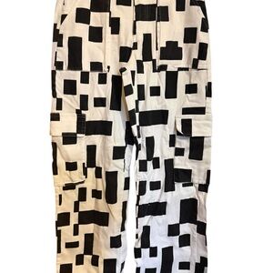 Baevely white black modern bold crazed cargo pants ladies small Cotton blend